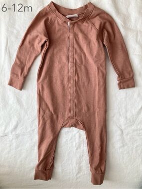🪴5/$30 Jax & Lennon 6-12 Months Baby Tan Button Sleeper Neutral Minimalist